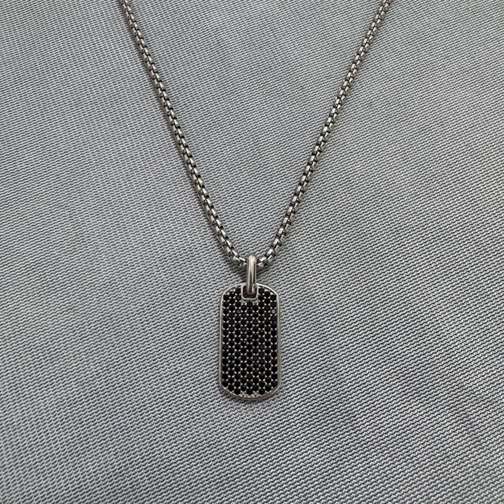 David Yurman SterlingSilverRectangularPendantNecklace InlaidWithSmallDecorations